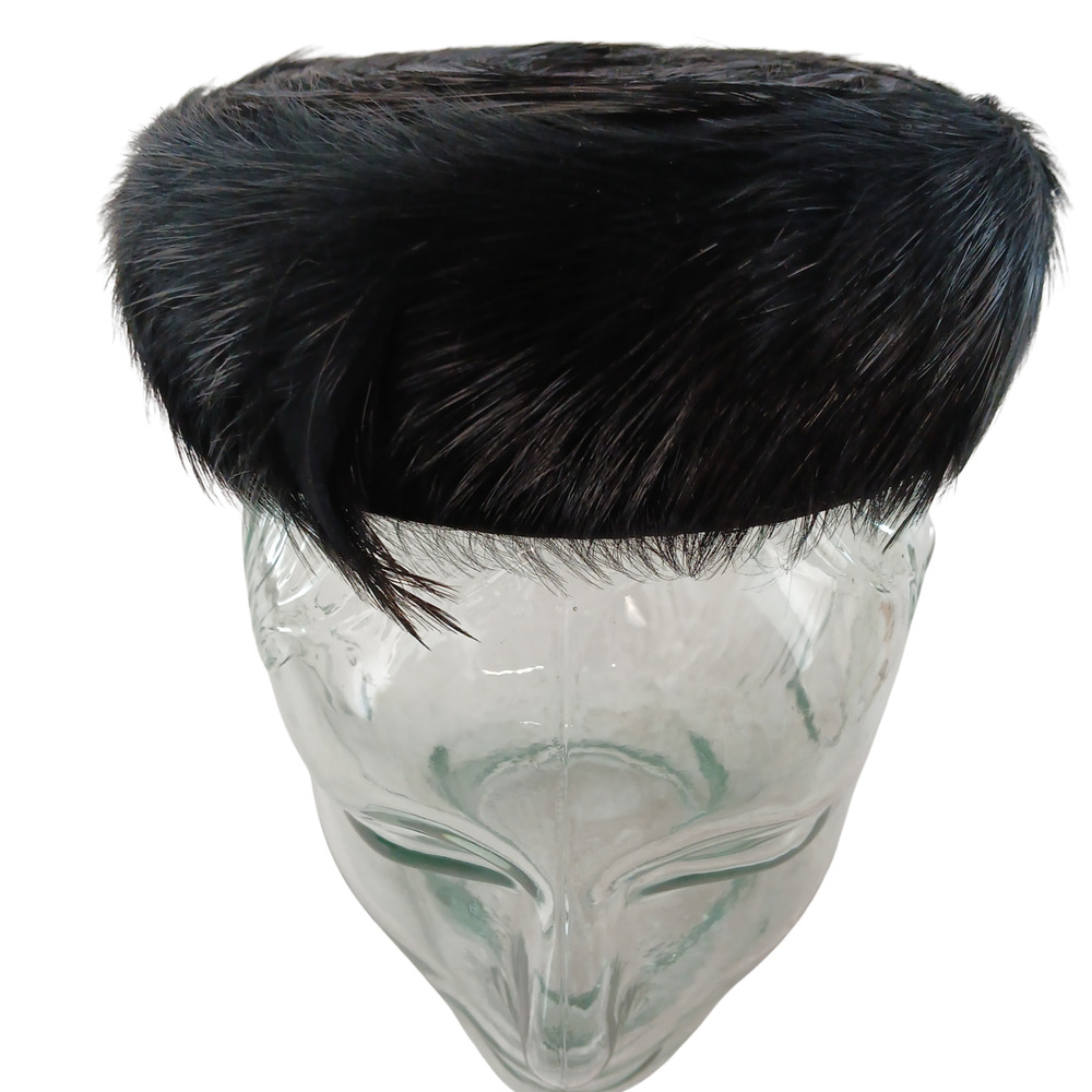 Vintage Black Feather Pillbox Hat Eastern Yokohama Millinery Formal Retro